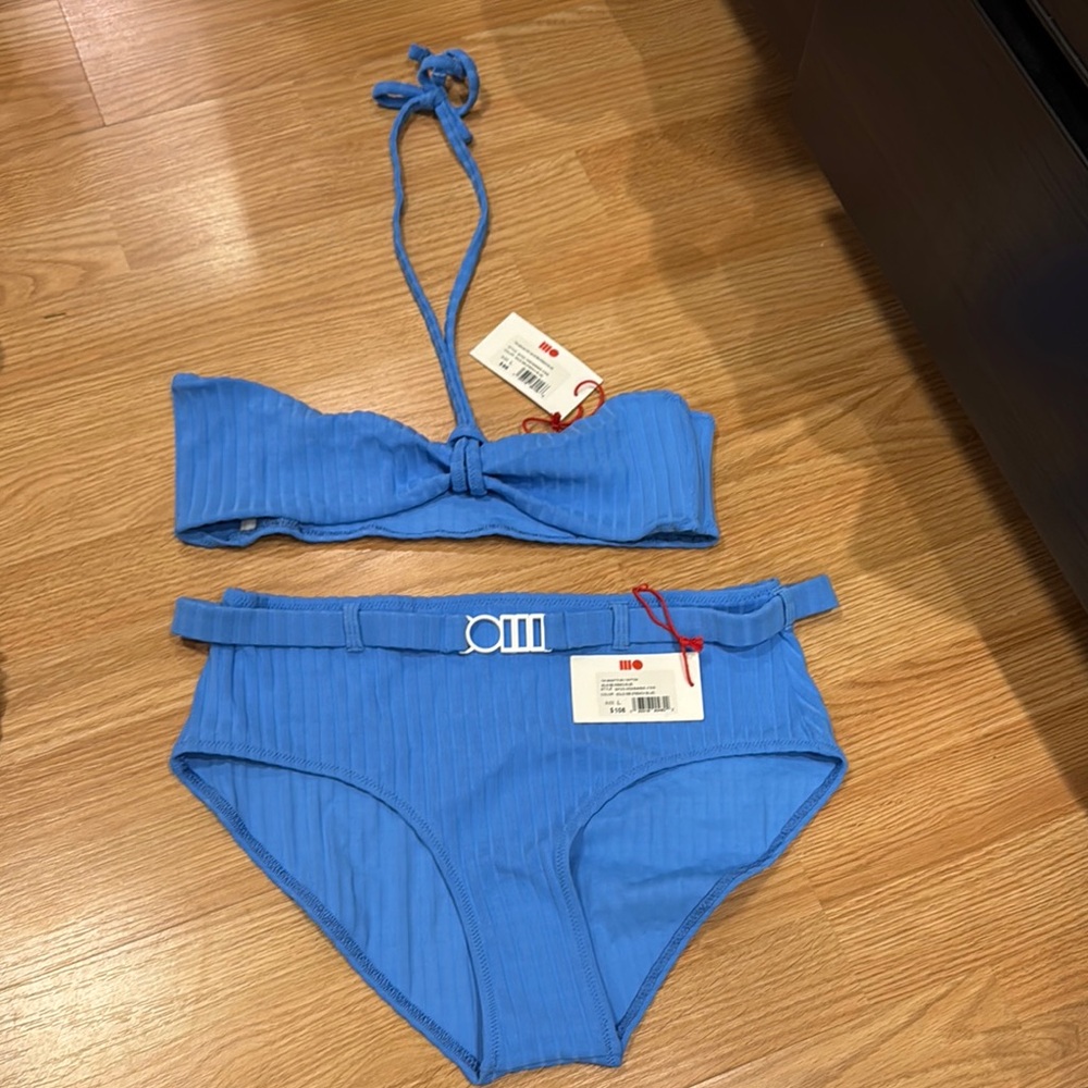NWT Solid + Striped Blue Bikini Set